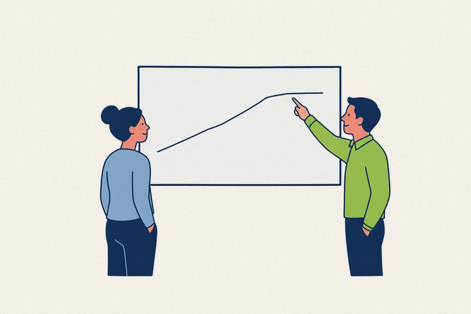 A team lead showing a new hire the ramp-up curve to full productivity