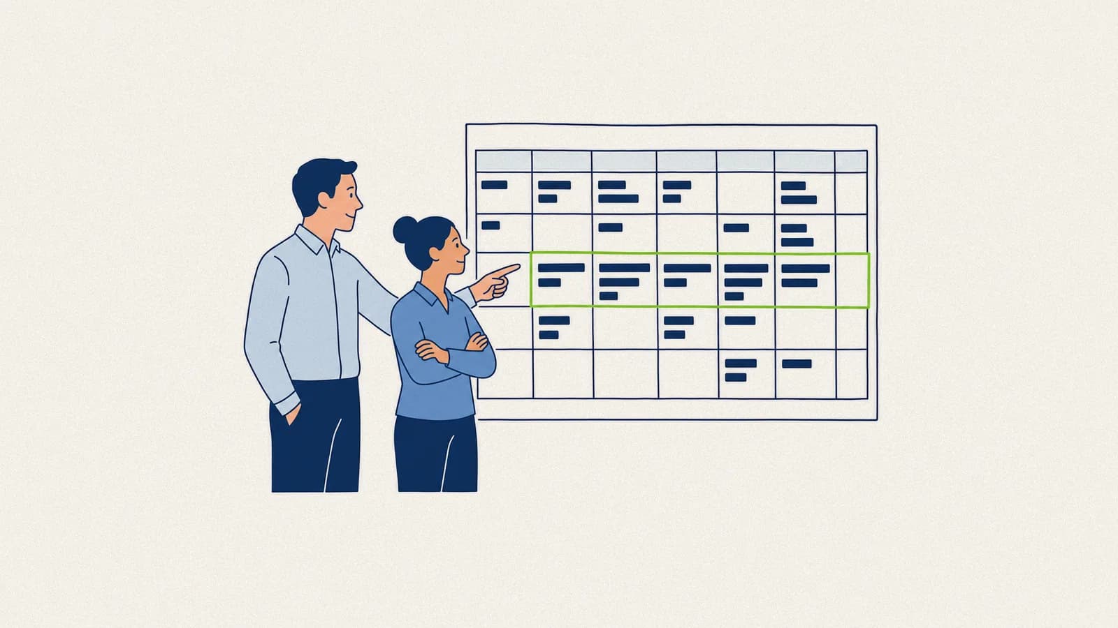 A manager and an employee reviewing an overloaded calendar, workload as a psychosocial risk