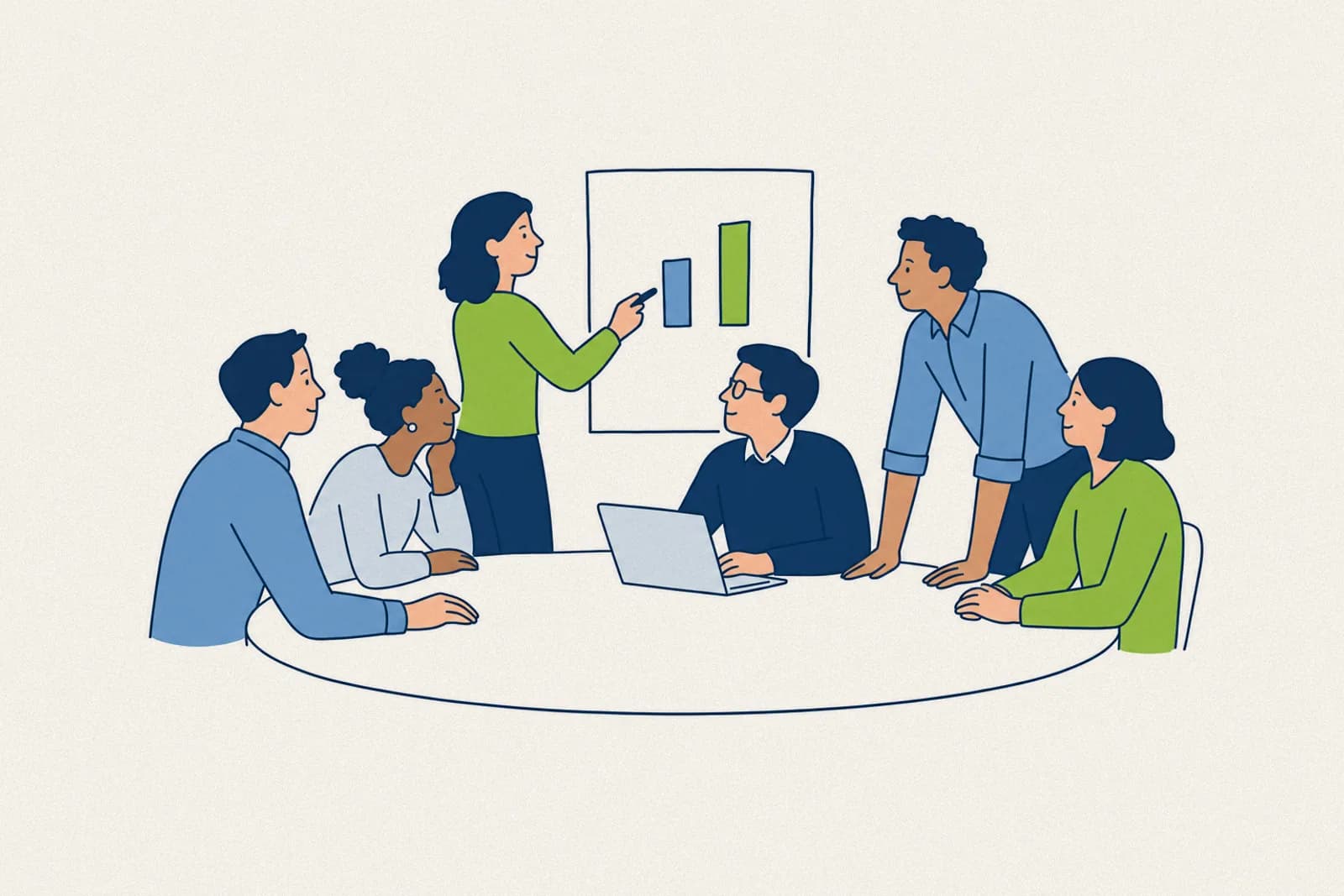 A team meeting where engagement survey results are presented and discussed