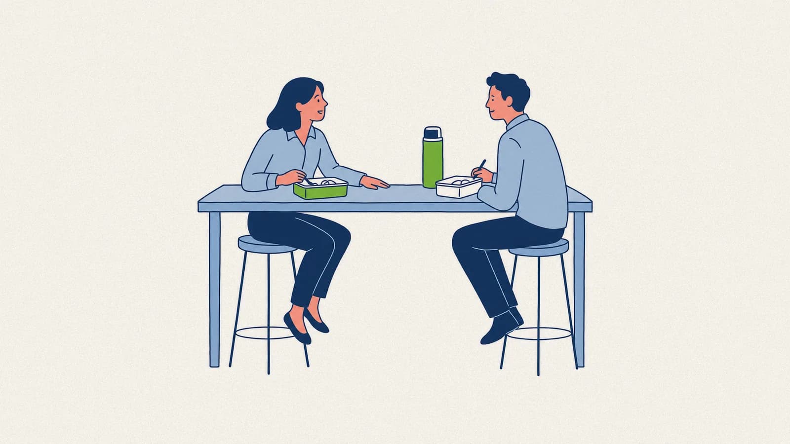 Two employees talking informally on a shop floor, the reality behind employer branding