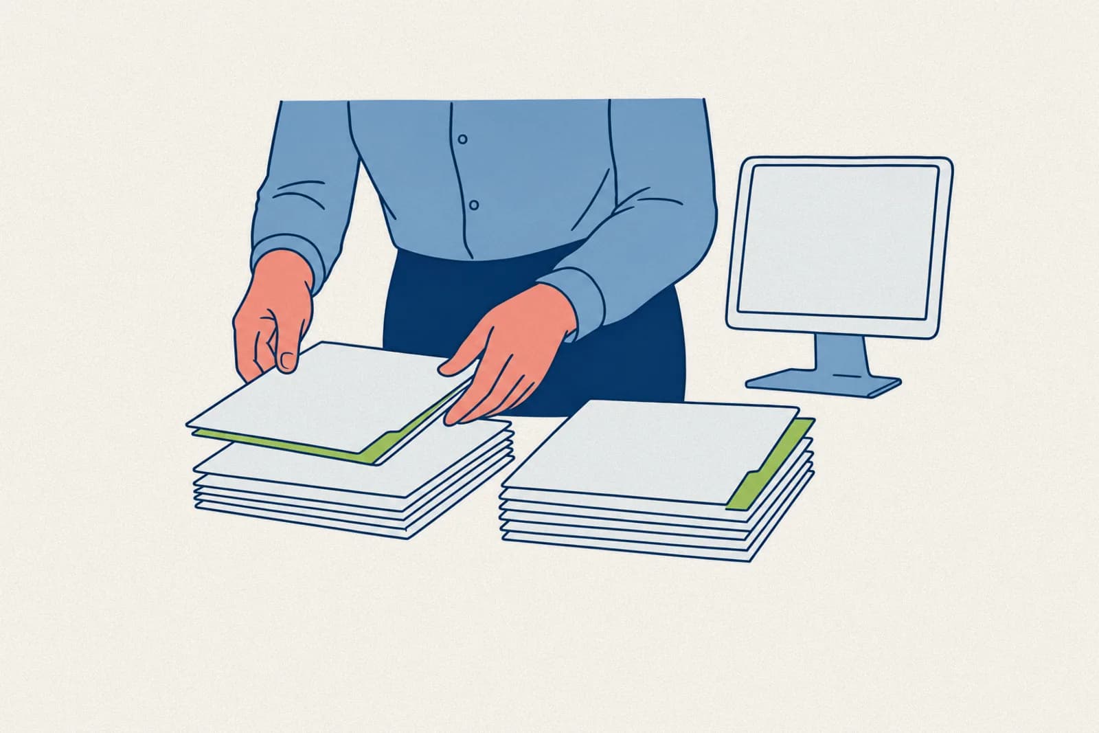 HR workstation where employee records are sorted under Law 25 Quebec compliance rules