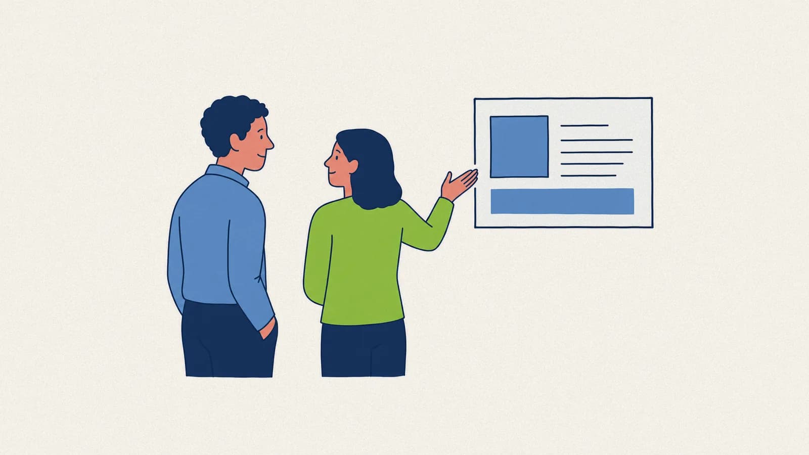 A manager and an employee in a short conversation, recognition at work in practice