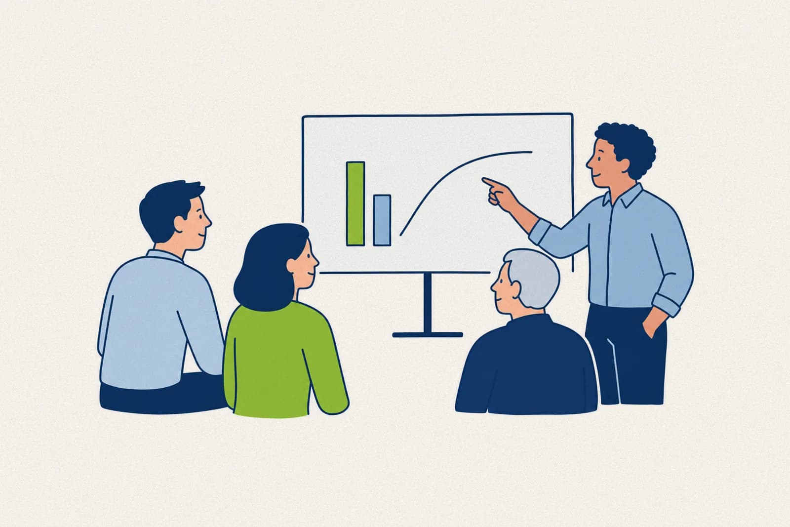 Management meeting in front of a dashboard where the employee turnover rate is broken down