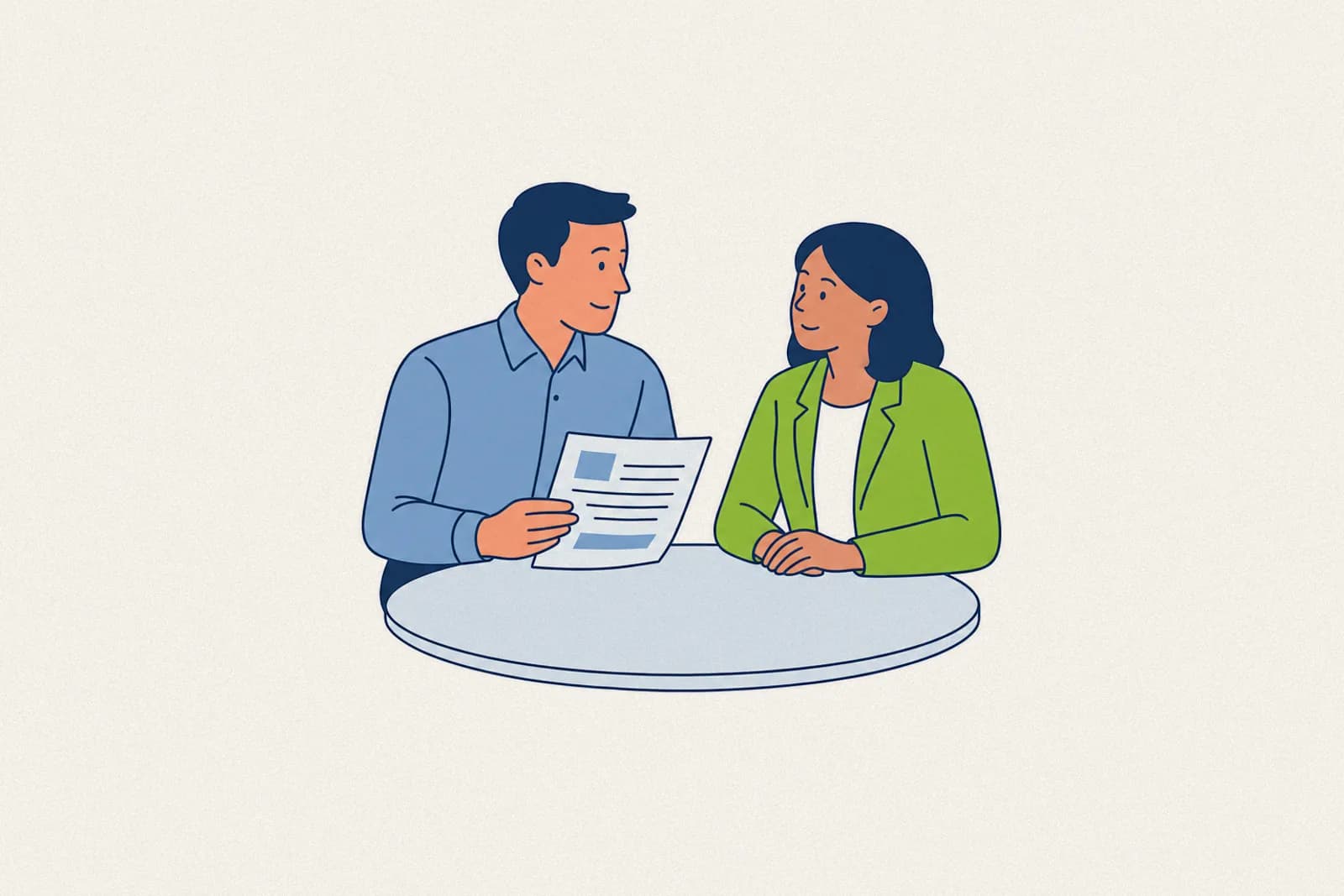 A manager and employee in a mid-year check-in built on the performance review template